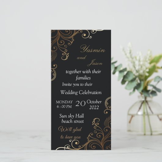 luxury  Black Invitation (Stehend Vorderseite)