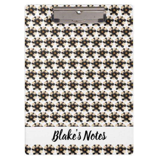 Luxury Black Ivory Floral Name Klemmbrett (Vorderseite)