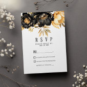 Luxury black ivory gold peony floral RSVP Einladung