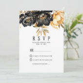 Luxury black ivory gold peony floral RSVP Einladung (Stehend Vorderseite)