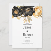 Luxury black ivory gold peony floral Wedding Einladung (Vorderseite)