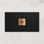  Luxury  Black Leather with Gold Monogram Visitenkarte (Vorderseite)