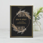 Luxury BLACK-Pampas Grass Boho Hochzeit Einladung (Stehend Vorderseite)