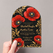 Luxury Black Red and Gold Floral Wedding Acryleinladungen (Insitu (Handheld))