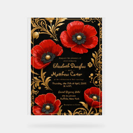Luxury Black Red and Gold Floral Wedding Acrylschild