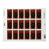 Luxury Black Red and Gold Floral Wedding Adressaufkleber (Vorne)