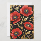Luxury Black Red and Gold Floral Wedding Einladung (Rückseite)