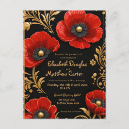 Luxury Black Red and Gold Floral Wedding Feiertagspostkarte
