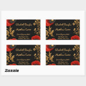 Luxury Black Red and Gold Floral Wedding Rechteckiger Aufkleber (Blatt)