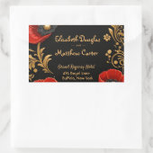 Luxury Black Red and Gold Floral Wedding Rechteckiger Aufkleber (Tasche)