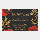 Luxury Black Red and Gold Floral Wedding Rechteckiger Aufkleber (Vorderseite)