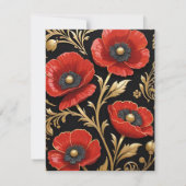 Luxury Black Red and Gold Floral Wedding RSVP Karte (Rückseite)