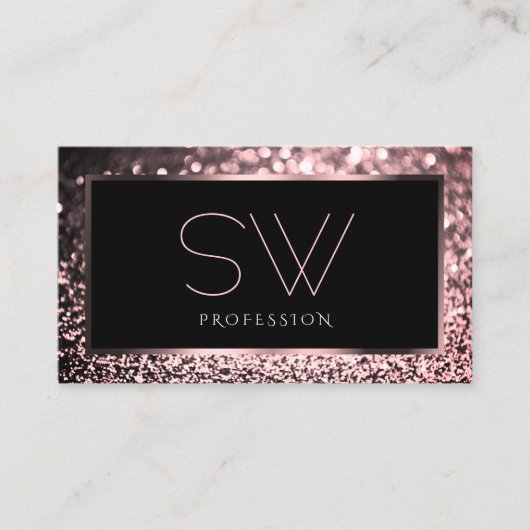 Luxury Black Rose Gold Sparkling Glitter Monogram Visitenkarte (Vorderseite)