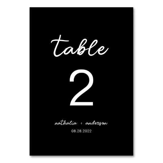 Luxury Black Script Wedding Tischnummer (Vorderseite)
