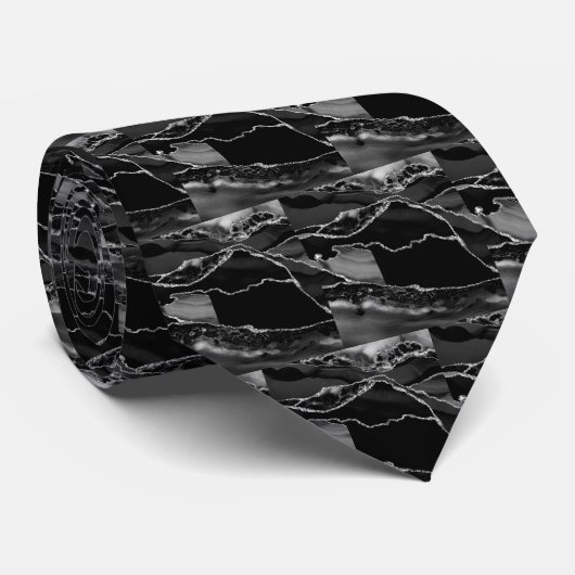 Luxury Black Silver Faux Glitter Faux Silk Krawatte (Gerollt)