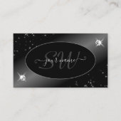 Luxury Black Silver Glitzer Stars Jewels Initials Visitenkarte (Vorderseite)
