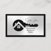 Luxury Black & Silver QR Code Photo Real Estate Visitenkarte (Vorderseite)