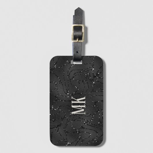 Luxury black texture white sparkles pattern gepäckanhänger (Vorderseite Vertikal)
