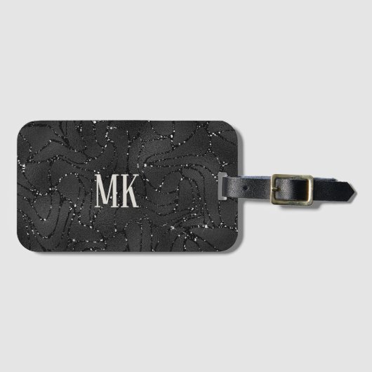 Luxury black texture white sparkles pattern gepäckanhänger (Vorderseite (Horizontal))