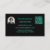 Luxury Black & Turquoise QR Code Photo Real Estate Visitenkarte (Rückseite)