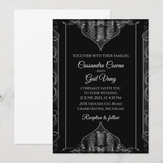 Luxury Black Wedding Einladung (Vorne/Hinten)