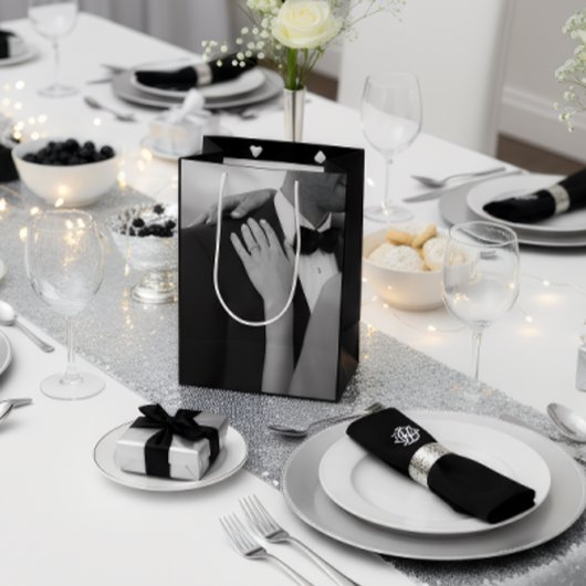 Luxury Black & White Wedding Gift Bag Mittlere Geschenktüte