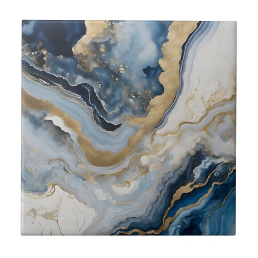 Luxury Blue and Gold Agate Geode Marble Abstract Fliese (Vorderseite)