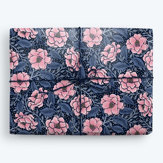 Luxury Blue and Pink Camellia Yours Truly Floral Geschenkpapier