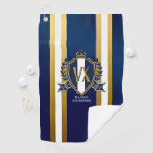 Luxury Blue and White Monogrammed Crest Decorative Golfhandtuch (Insitu)
