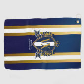 Luxury Blue and White Monogrammed Crest Decorative Golfhandtuch (Horizontal)