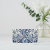 Luxury Blue and White Paisley Diamond Visitenkarte (Stehend Vorderseite)