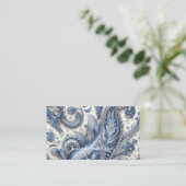 Luxury Blue and White Paisley Visitenkarte (Stehend Vorderseite)