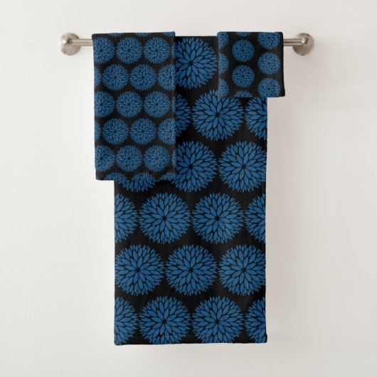 LUXURY BLUE BLACK DAHLIA BADEZIMMER TOWEL SET (Insitu)
