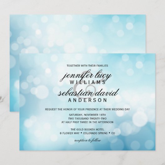 Luxury Blue Bokeh Light Chic Wedding Einladung (Vorne/Hinten)