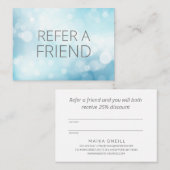 Luxury Blue Bokeh Salon Wellness-Center Kunde Empfehlungskarte (Vorne/Hinten)