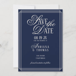 Luxury Blue Calligraphy Wedding Save The Date