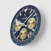 Luxury Blue Chronograph elegant custom name Runde Wanduhr (Winkel)