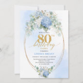 Luxury Blue Floral Eucalyptus 80th Birthday Invite Einladung (Vorderseite)
