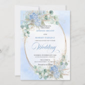 Luxury Blue Floral Wheat Gold Oval Wedding Invites Einladung (Vorderseite)