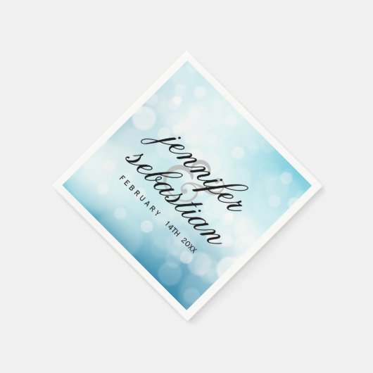 Luxury Blue Glitzer bokeh WEDDING MONOGRAM Serviette (Ecke)