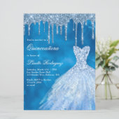 Luxury Blue Glitzer Tropfen Quinceanera Einladung (Stehend Vorderseite)