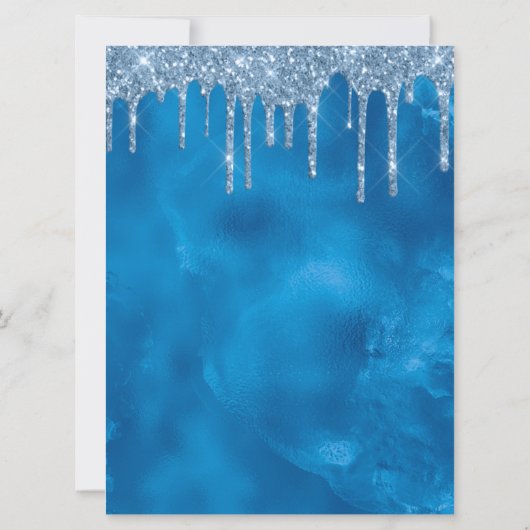 Luxury Blue Glitzer Tropfen Quinceanera Einladung (Rückseite)