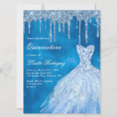 Luxury Blue Glitzer Tropfen Quinceanera Einladung (Vorderseite)