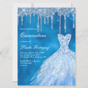 Luxury Blue Glitzer Tropfen Quinceanera Einladung
