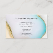 Luxury Blue Gold Agate Marble Opal Script Visitenkarte (Rückseite)