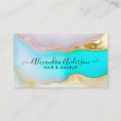 Luxury Blue Gold Agate Marble Opal Script Visitenkarte (Vorderseite)