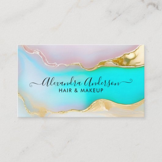 Luxury Blue Gold Agate Marble Opal Script Visitenkarte (Vorderseite)