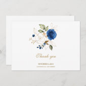 Luxury Blue Gold Floral Wedding Vielen Dank Dankeskarte (Vorne/Hinten)