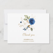 Luxury Blue Gold Floral Wedding Vielen Dank Dankeskarte (Vorderseite)