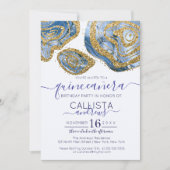 Luxury Blue Gold Marmor Agate Glitzer Quinceañera Einladung (Vorderseite)